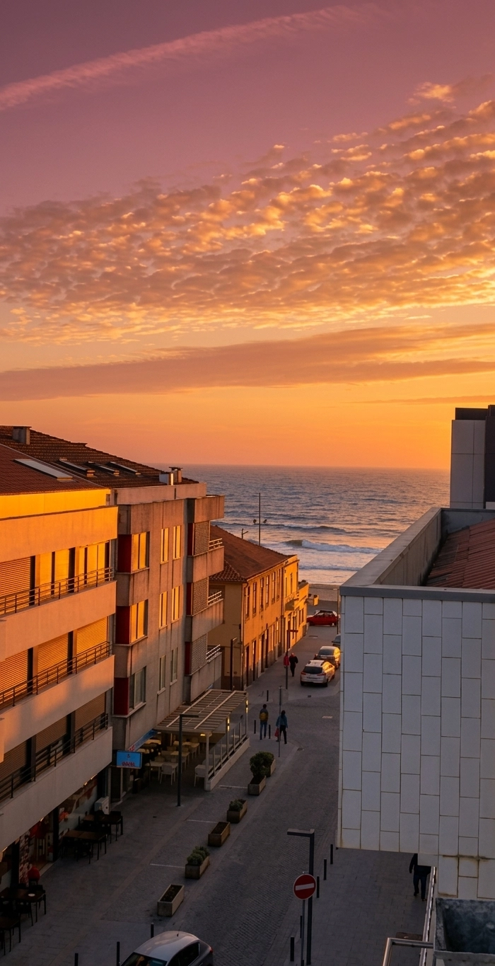 Espinho seaside promenade at dusk